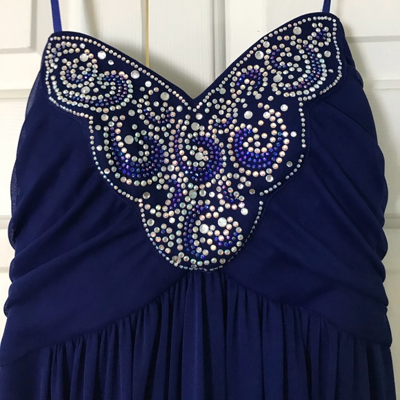Navy Blue Strapless Prom Dress - Picture 4 of 6